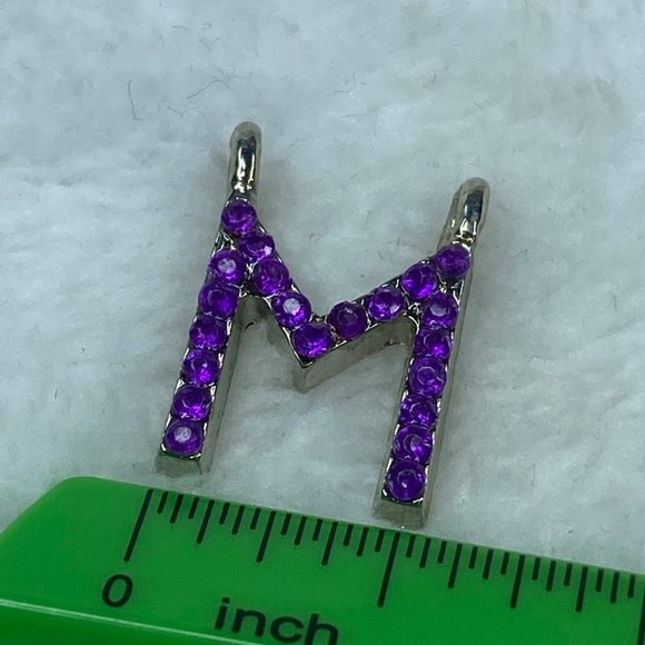 Initial Alphabet Letter M Jewelry Pendant Necklace Charm Purple Rhinestones - Picture 9 of 9